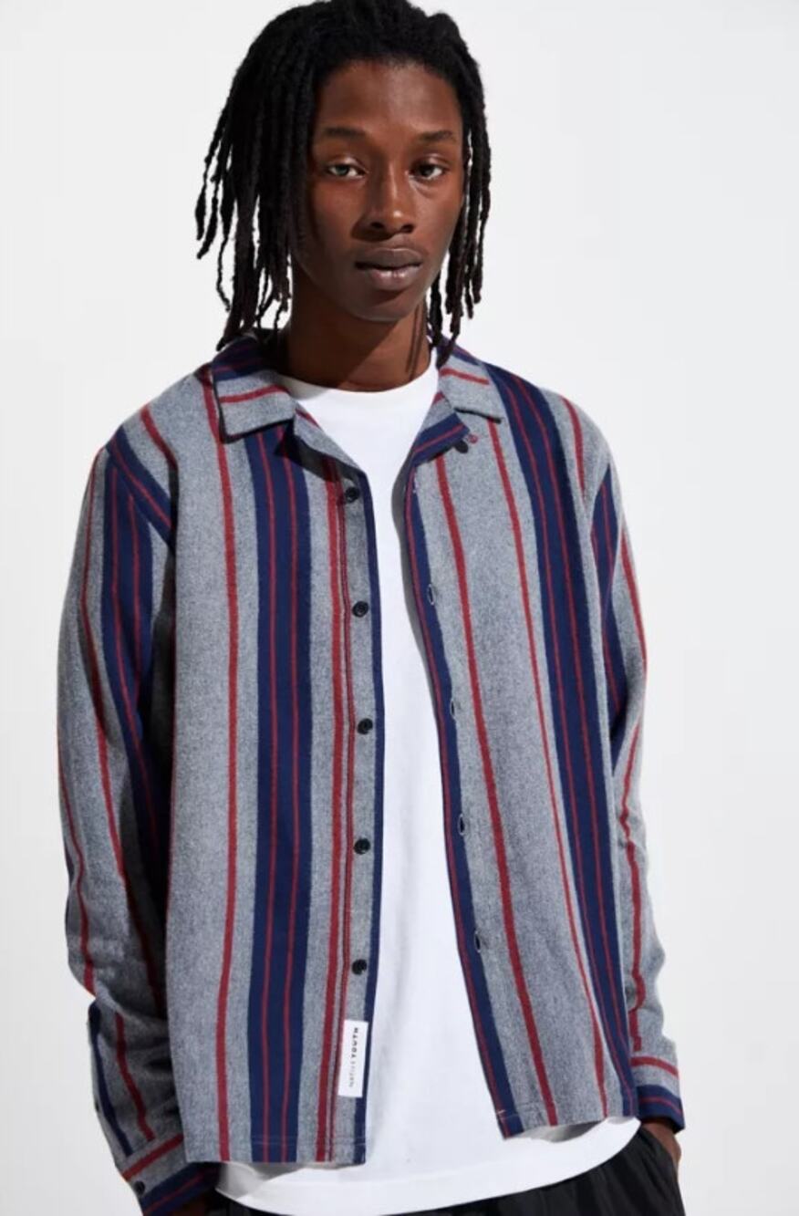 NATIVE YOUTH Mens Signal Button Down Shirt Small Grey Striped Long Sleeve NWT
